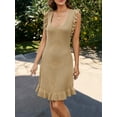 thumbnail image 3 of Yunliwuli Women Summer Knit Dress Casual Solid Color U Neck Ruffle Dress for Cocktail Beach Club Streetwear, 3 of 7