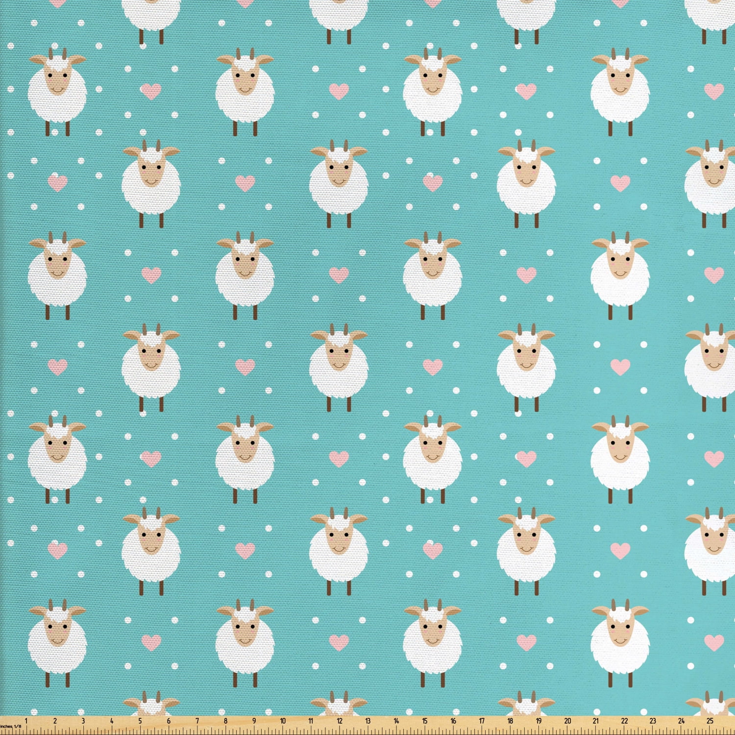Goat Fabric by The Yard, Retro Diamond Pattern with Dots Hearts and