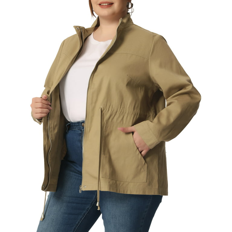 Agnes Orinda Women's Plus Size Layered Drawstring Hood Denim Utility Jacket  with Pockets 