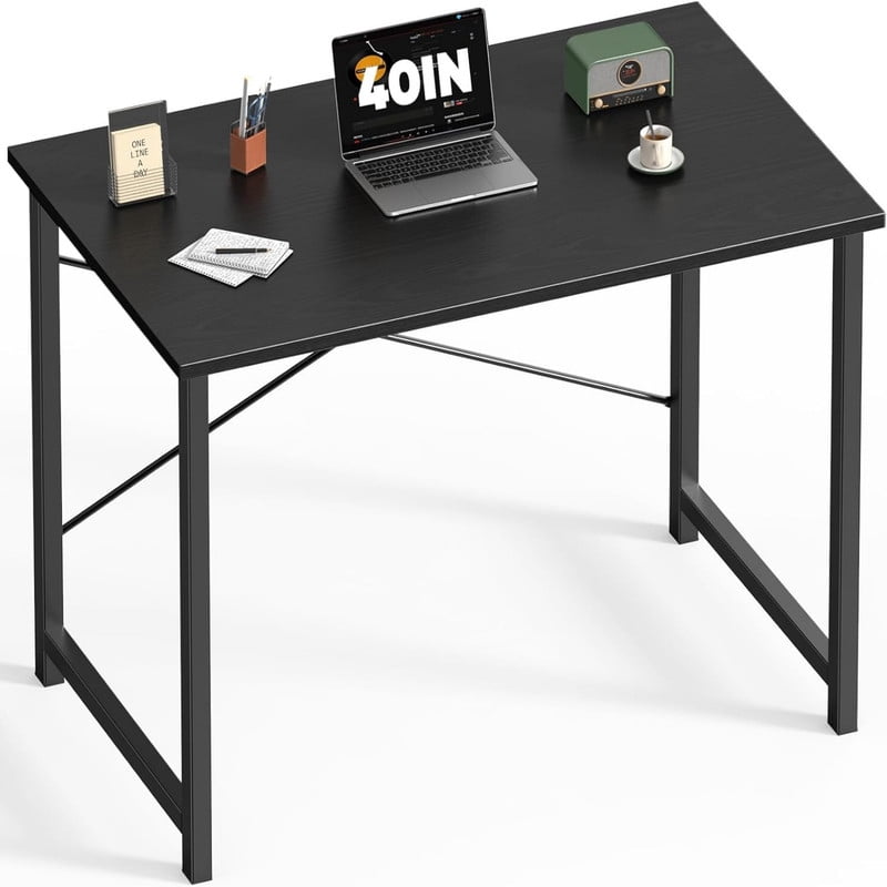 Kelno 40" Computer Desk Gaming Table Home Office Writing Study Workstation with Sturdy Metal Frame, Black