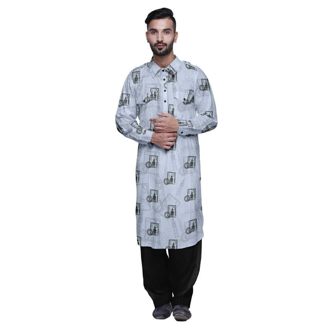 Atasi Kurta Pathani en Rayonne Imprimée avec Salopette Solide pour Hommes Tenue de Fête