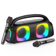 JYX Bluetooth Speaker, 60W Powerful Sound Party Speaker with RGB Light, Portable Speaker with 2 Wireless Microphone
