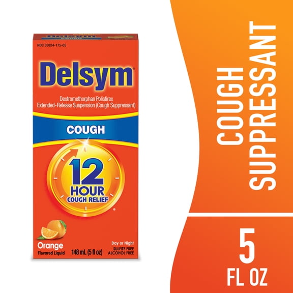 Delsym Adult 12 hour Cough Relief Medicine, Powerful Cough Relief for 12 Good Hours, Cough Suppressing Liquid, #1 Pharmacist Recommended, Orange Flavor, 5 Fl Oz