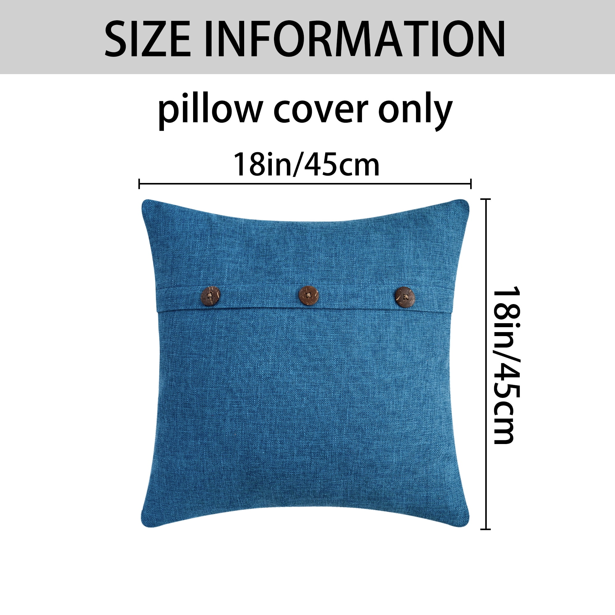 Unique Bargains Triple Button Decorative Pillowcases Blue 18" x 18"