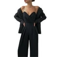 thumbnail image 3 of Aunavey Women's V Neck Backless Long Wide Leg Pant Jumpsuit Elegant Spaghetti Strap Sleeveless Romper, 3 of 4
