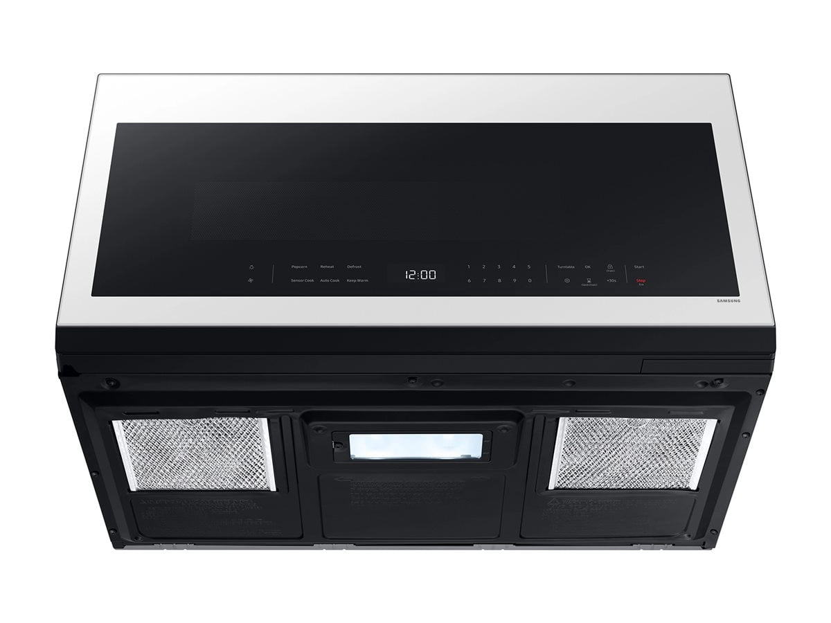 Samsung BESPOKE ME21DB630012AA - Microwave oven - over-range - 2.1 cu. ft - 1000 W - white glass with built-in exhaust system