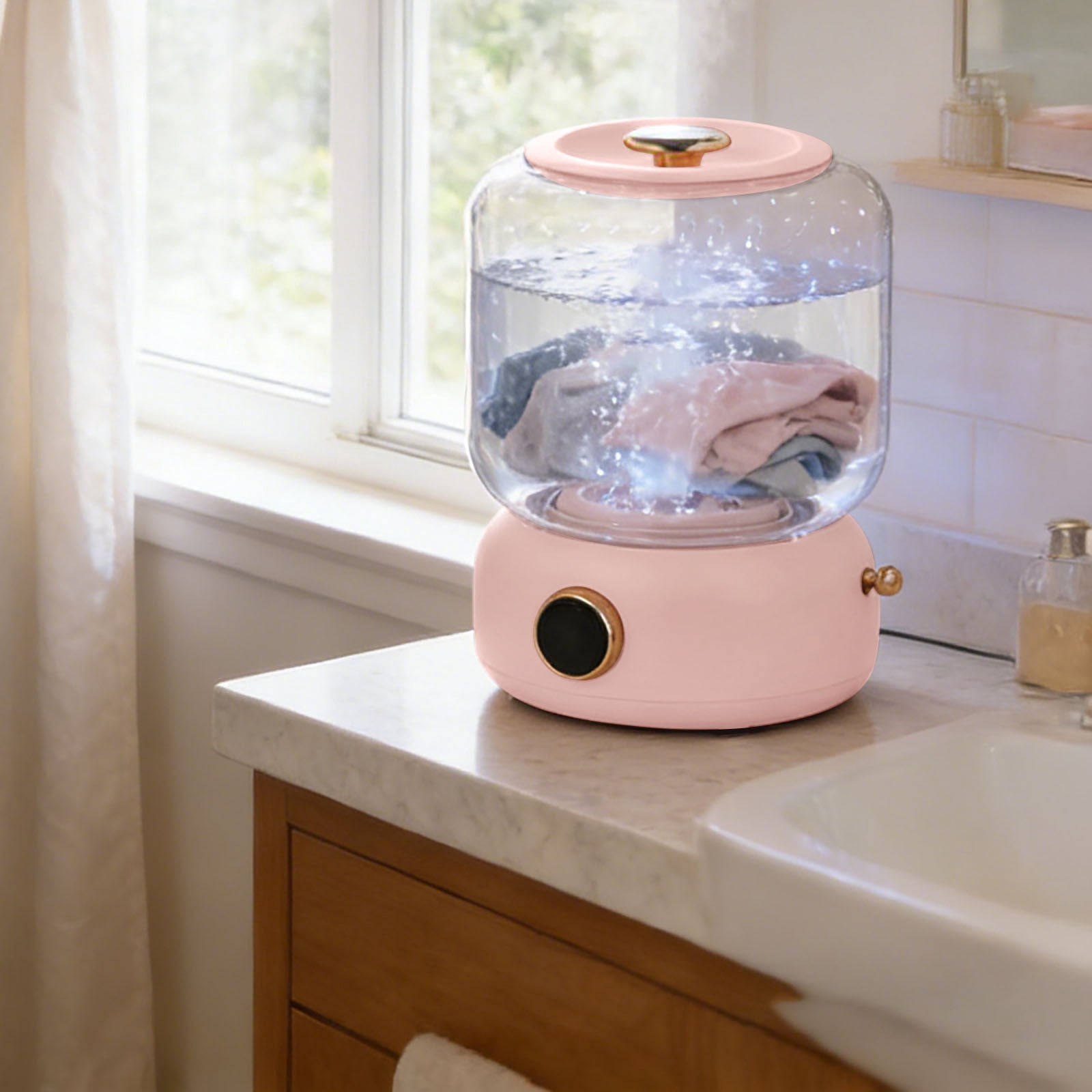 Portable USB Small Washing Machine - Rechargeable Personal Mini Washer with 3 Modes for Travel, Dorm, RV & Camping（Pink）