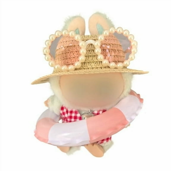 5-Piece Doll Clothes Swimsuit Set | Straw Hat, Pearl Sunglasses, Red Plaid Swimming Suit, Pearl Necklace & Swim Ring for 14-17cm Labobo Labibu (No doll)