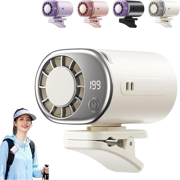 2026 Car Clip On Air Conditioner Fan with LED Display - 360° Rotation, 199 Speeds Adjustable, USB Rechargeable Personal Cooling Fan (White)