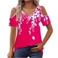 thumbnail image 2 of Tops de Algodón para las Mujeres Impresión de Manga Corta Cuello en V Fuera Del Hombro Blusa de Moda, Imitación de Algodón para el Hogar Diario, 2 of 7