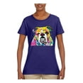 thumbnail image 2 of Wild Bobby Dean Russo Neon Colorful Pug Dog The Bulldog Dog Lover Women Graphic Tee, Purple, Large, 2 of 5