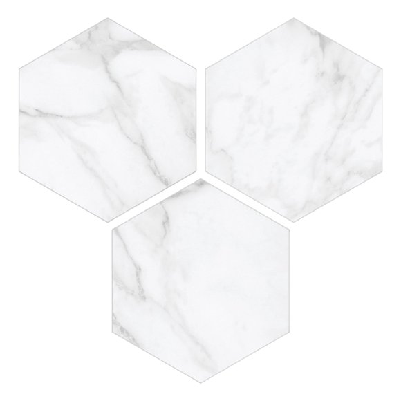 INNO STICKERS Dosseret Hexagonal Autocollant de 45 Feuilles, 6 Pouces x 7 Pouces Blanc Aspect Marbre Calacatta, Carreau Mural Autocollant, Composite de Pierre à Coller Déco
