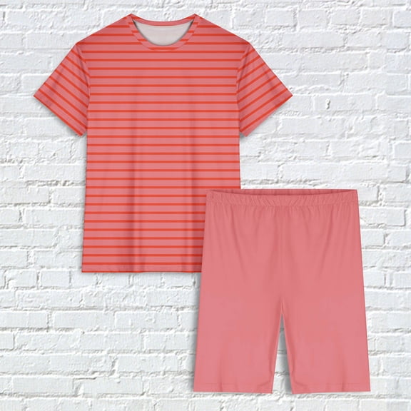 Hrsba Striped Sleep Set for Women Crew Neck Short Sleeve Top and Shorts Lightweight Summer Casual Soft Ladies Pajama Set