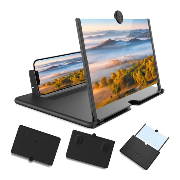Mobile Phone Magnifier Screen, 3D HD Magnifying Projector Screen Enlarger for Movies Videos and Gaming, Foldable Phone Stand with Screen Amplifier, Compatible with All Smartphones (Black, 10inch)