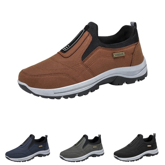 Domzle Men's Orthopedic Walking Loafers Comfortable Slip On Low-top Safety Hiking Sneakers Breathable Casual Waterproof Non-Slip Boat Shoes Gray
