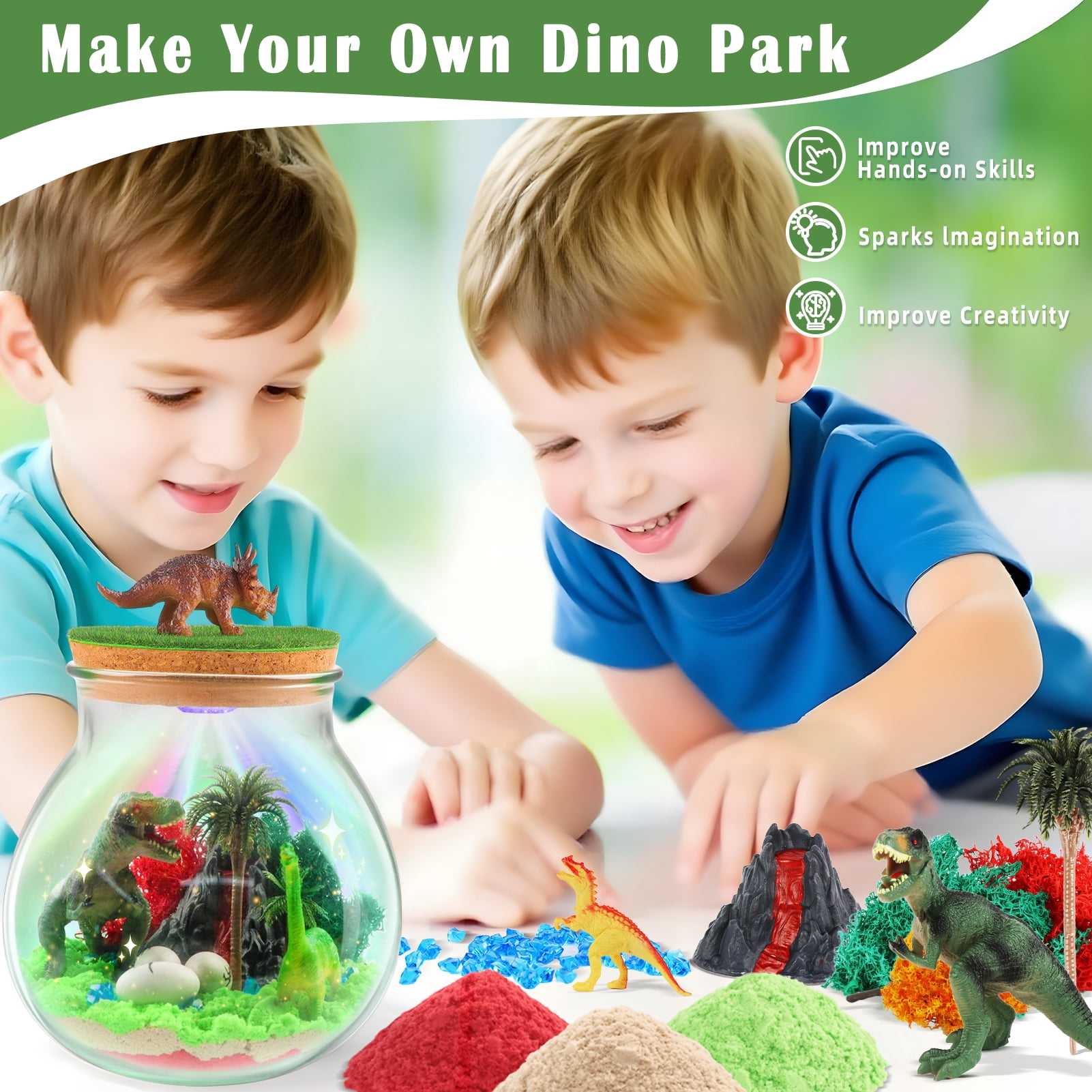 CandWuom Dinosaurs Terrarium Kit for Kids, DIY Dino Toys for Boys, Birthday Gift for Boy Age 4 5 6 7 8-12 Year Old, Arts and Crafts Kit for Kids