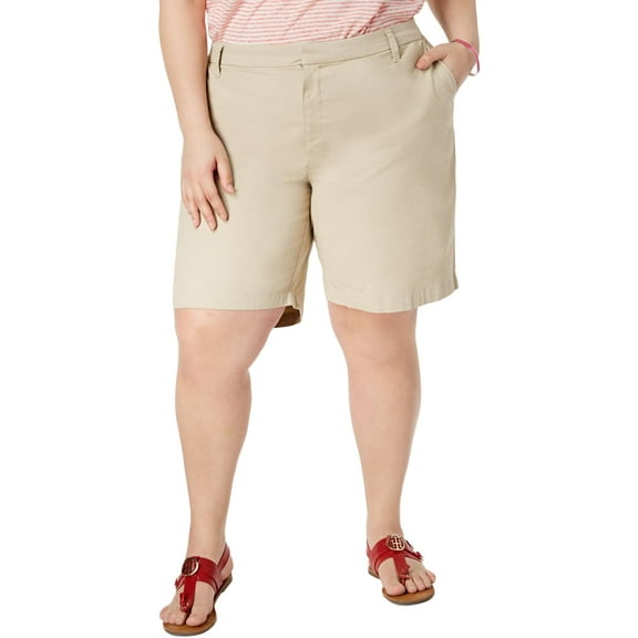 Tommy Hilfiger Womens Plus Hollywood Mid-Rise Business Khaki, Chino Shorts