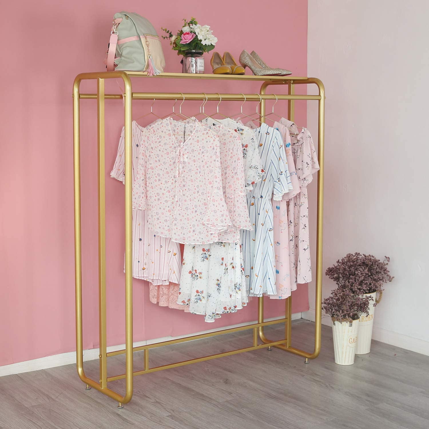 Heavy Duty Gold Clothing Rack for Boutique Use, Metal Garment Rack with