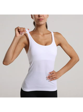 PMUYBHF Tank Top for Women with Built in Bra Racerback Tank Tops for Women  Loose Fit Women's Hollow Back Yoga Suit Lightweight Short Fitness Sports