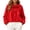 Red, variant on Women's Gathered Hooded Jacket Casual Loose Fit Bow Detail Coat Drawstring Hem Long Sleeve Outerwear with Pockets Black XS