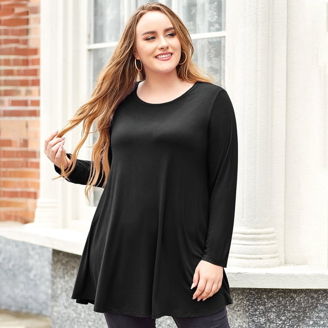 LARACE Plus Size Tunic Tops Long Sleeve Shirts for Women Swing Flowy Loose Fit Clothes for Leggings Black 4X