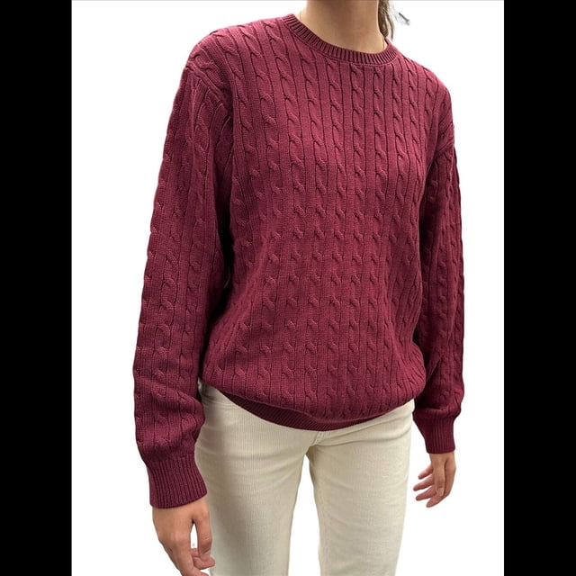 Suéteres de Cuello Redondo para Mujer, de Punto , Suaves, Informales, Modernos, Clásicos, de Larga, para Otoño. Rojo Vino L