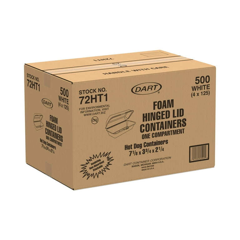 Foam Hinged Lid Container, Hot Dog Container, 3.8 x 7.1 x 2.3, White,125/Bag, 4 Bags/Carton Foam Hinged Lid Container, Hot Dog Container, 3.8 x 7.1 x 2.3, White,125/Bag, 4 Bags/Carton