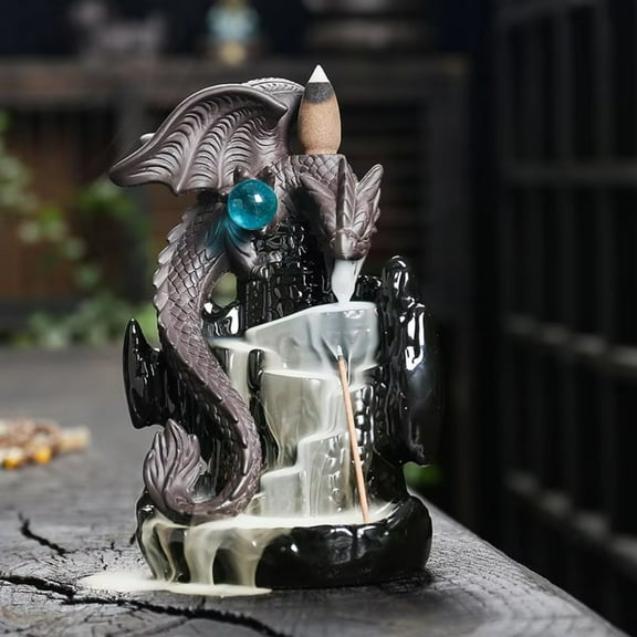 1pc Waterfall Backflow Incense Burner with Lucky Feng Shui Ball, Ceramic Dragon Censer for Incense Sticks, Home Decor (Without Incense)