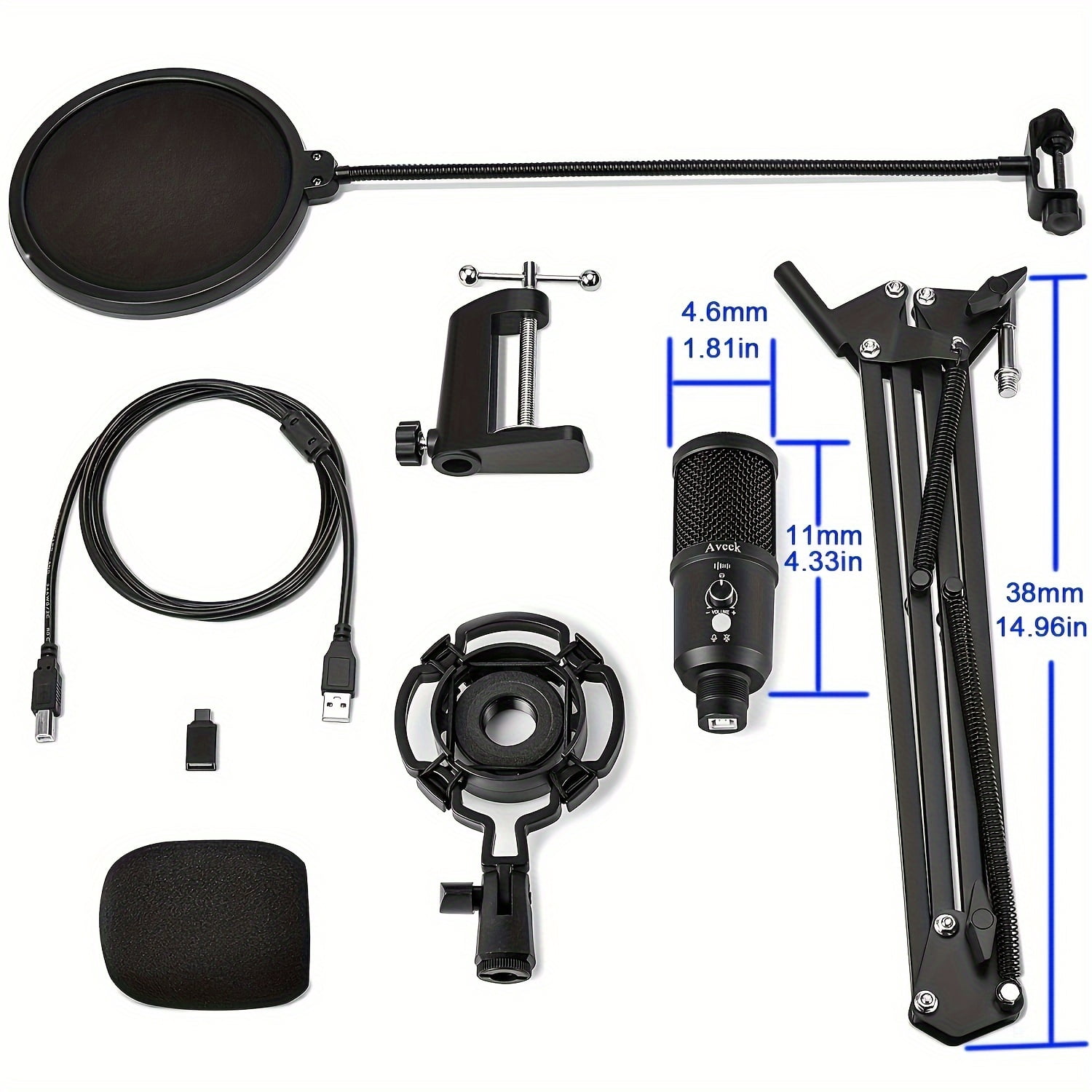 Professional USB Condenser Microphone Kit with Boom Arm, Pop Filter, Noise Reduction, 192kHz/24bit for Streaming, Podcast, Gaming, PC/Mac