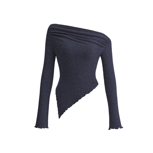 Remera PRETTYGARDEN Y2K Azul Marino Crop Top con Hombros Descubiertos Talle S
