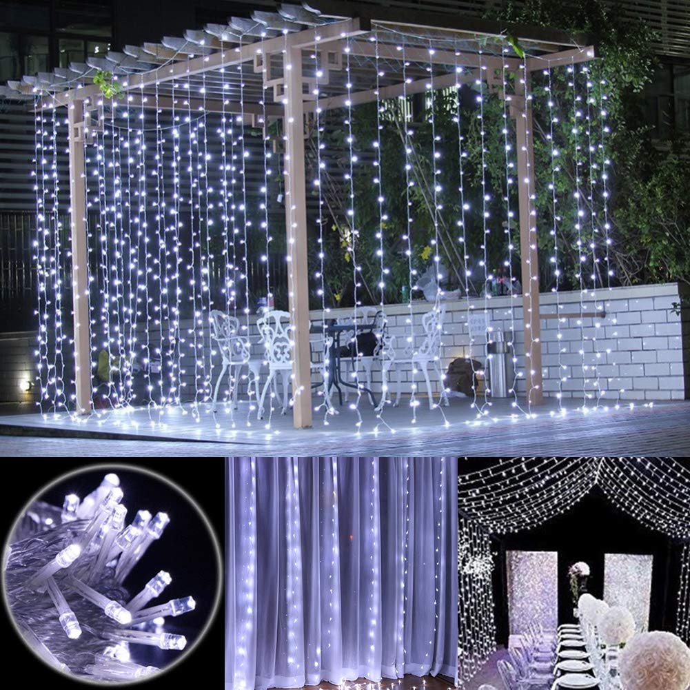 Led Light String, 8 Mode Remote Control Waterproof Christmas Curtain Light String Led Light String USB Waterfall Light Copper Wire Light Curtain Light White 300 - image 4 of 8