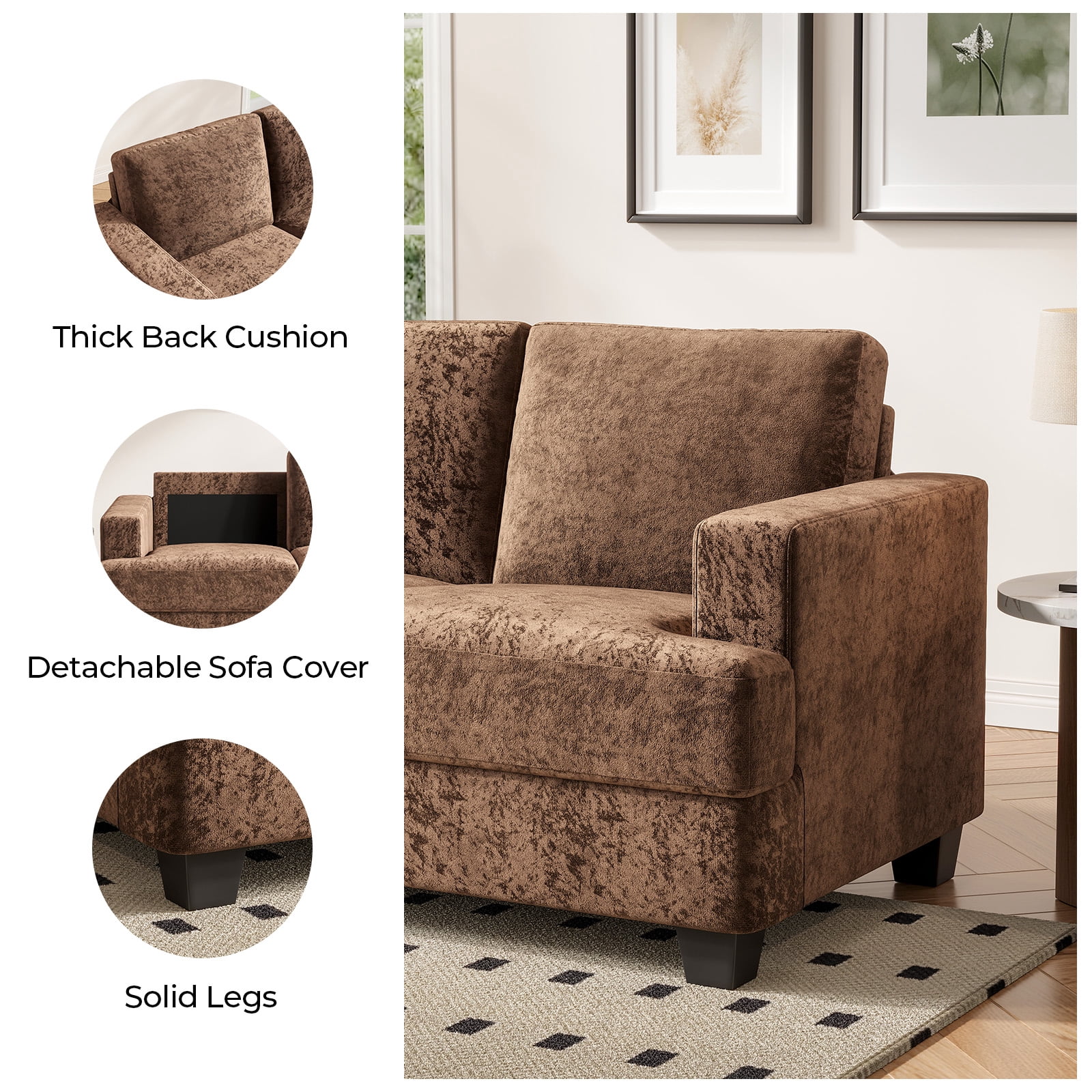 BLAZANT 89" Extra Deep Seats Oversize, Chenille Fabric 3 Seater Sofa for Living Room, Modern Couch and Sofa, Comfy Armrests and Seats and Backrests, Easy Installation, Brown