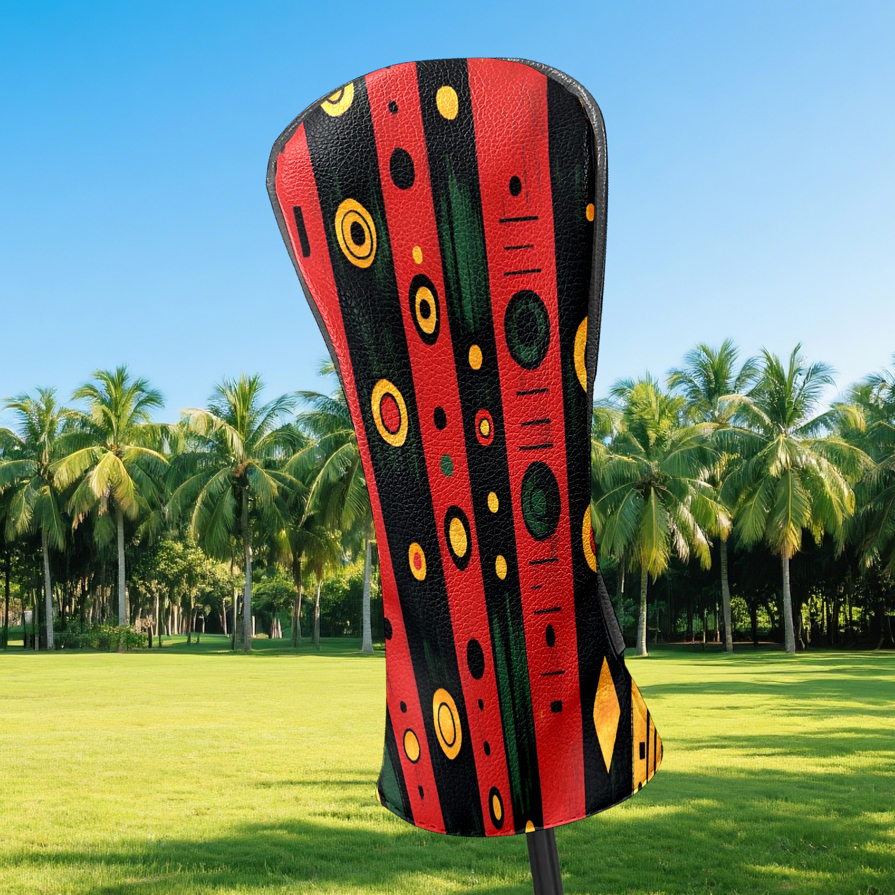 Golf Club Covers, Red GeometricStripe Premium PU Leather Driver Hybrid Putter Head Covers with Velvet Lining, Waterproof Golf Gifts for Men Women