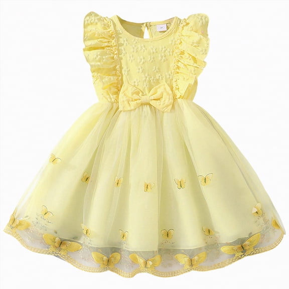 HCNTES Toddler Girls Little Kids Summer Floral Dress Puff Sleeve Casual Beach Dress for Children Big Kids Baby 2T 3T 4T 5T 6T 7T 8T(3-4 Years,F02-Yellow)