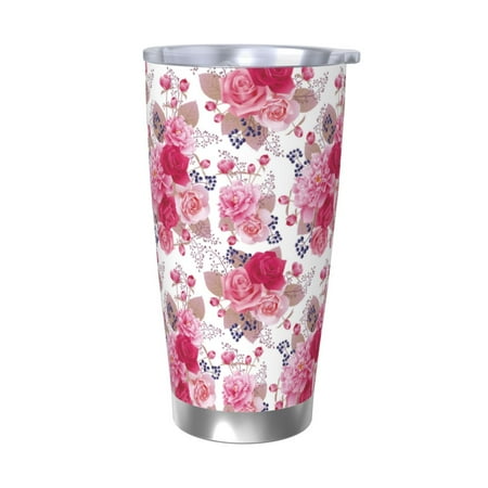 

Susaid Peonies And Roses Print 20oz Car Cup Insulated Coffee Cup Fully Spill Proof Travel Coffee Mug Stainless Steel Tumbler for Work Home Outdoor Car-Without Straw