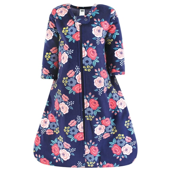 Hudson Baby Infant Girls Long Sleeve Plush Faux Fur Sleeping Bag, Wearable Blanket, Navy Bold Floral, 0-6 Months