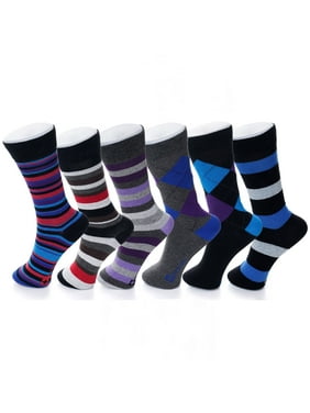 Alpine Swiss 6 Pack Mens Cotton Dress Socks Mid Calf Argyle Pattern Solids Set