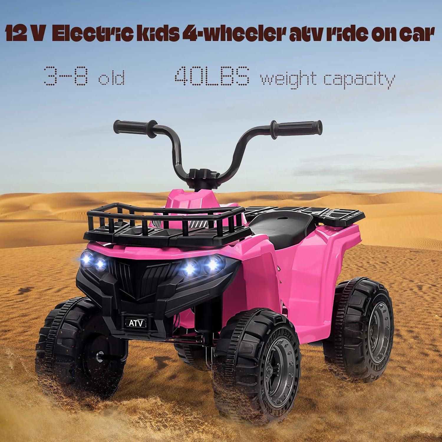 Trilenars 12V ATV Electric 4 Wheeler in Pink with LED Lights,Pink