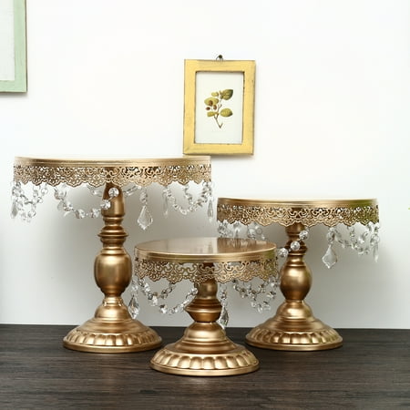 Cake Bases For Sale 3Pcs/Set Crystal Metal Cake Cupcake Stand White/Gold Dessert Candy Display Holder for Parties Birthday Wedding Decoration ()