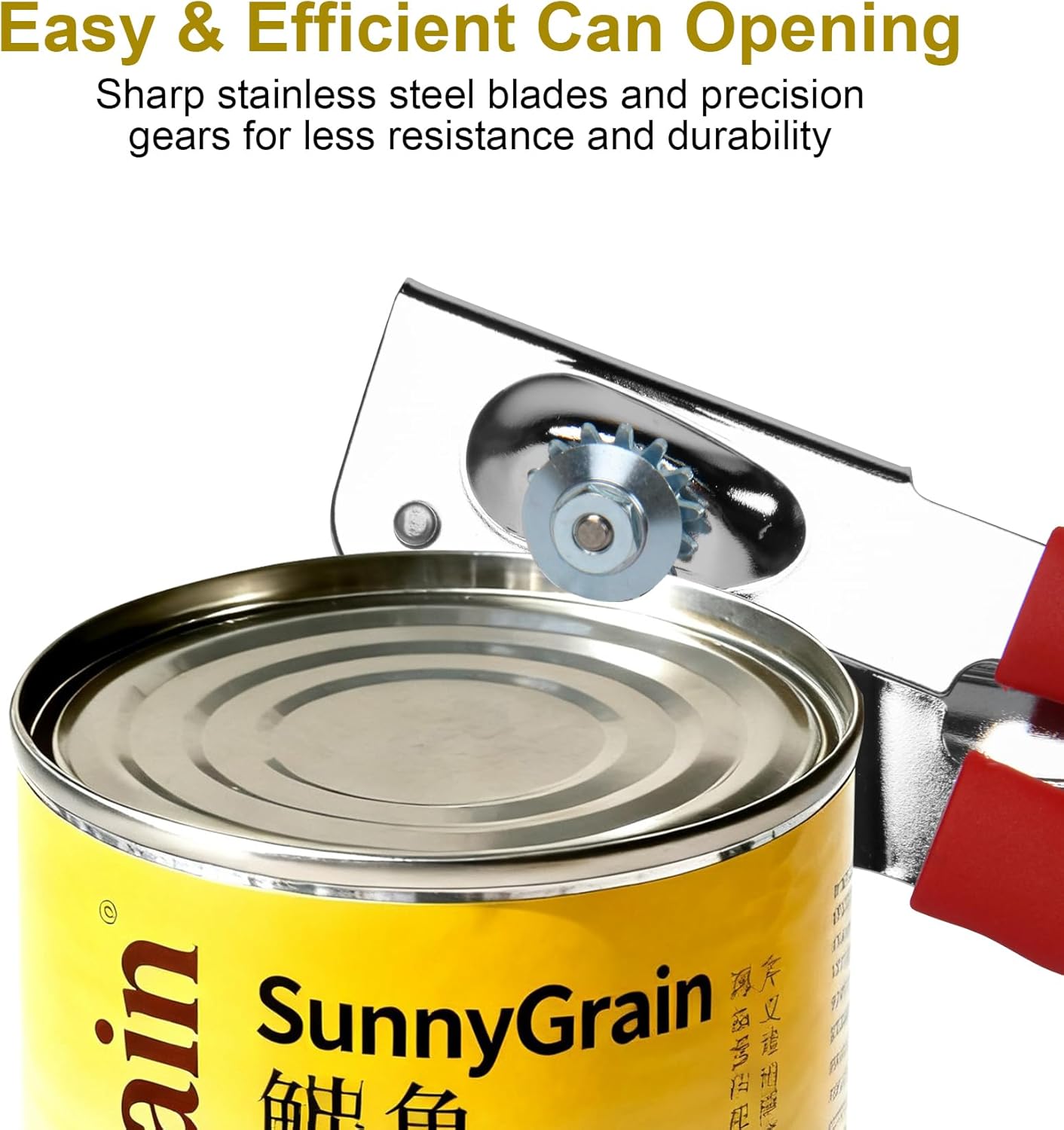 Commercial Can Opener, Hand Crank Manual Heavy Duty with Extra-long Handles, Oversized Knob, Large Handheld Open Easy for Big Cans, Red