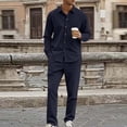 thumbnail image 3 of RUTAYY Men's Outfits Long Sleeve Solid Color Casual Shirts Tops Pants Indoor Outdoor Activities Trendy Classic Sets, 3 of 5