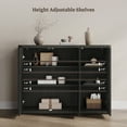 thumbnail image 3 of SICOTAS 46.7" Wide 3-Door Storage Cabinet Set of 2- Large Sideboard with Wave Panel Doors & Adjustable Shelves Push-to-Open Design Credenza for Living Room Ding Room and Entryway,Black Alder, 3 of 8