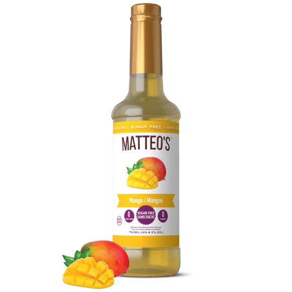 Matteo's Sugar Free Fruit Syrup, Mango, 750mL, 0 Calories, 0 Sugar, (Single Bottle)