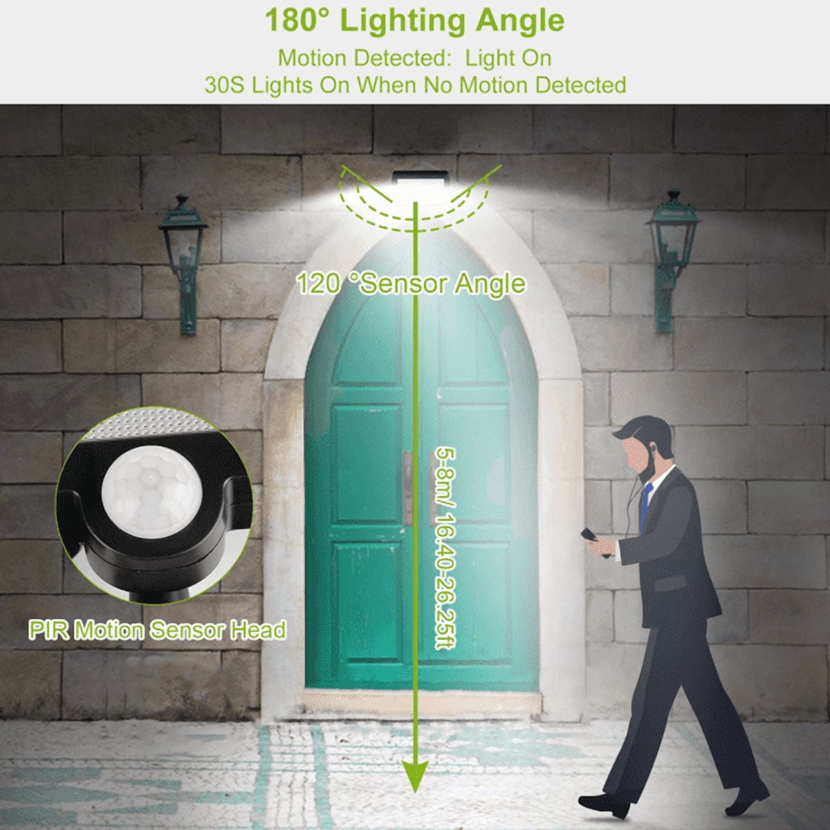 Outdoor Solar Wall Light,Motion & Light Sensor Activated,100 LED Beads,IP65 Waterproof,Rotatable Solar Panel with 16.4ft Cable for Patio Garage Doorway