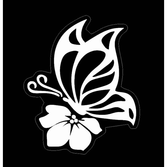 Butterfly With Hibiscus Flower Car Decal Waterproof For Car