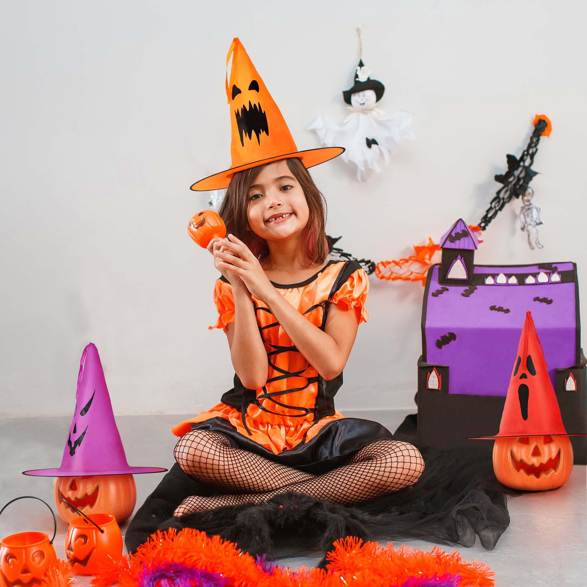 8 Halloween Hanging Light-Emitting Witch Hat Decorative Lights, Operated