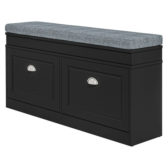 KWUXIN Modern Shoe Storage Bench, Black Entryway Bench with Cushion & 2 Drawers, Holds 8 Pairs