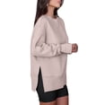 thumbnail image 3 of Womens Oversized Sweatshirts Crew Neck Long Sleeve Shirts Casual Loose Slit Fall Outfits Light Khaki L, 3 of 9