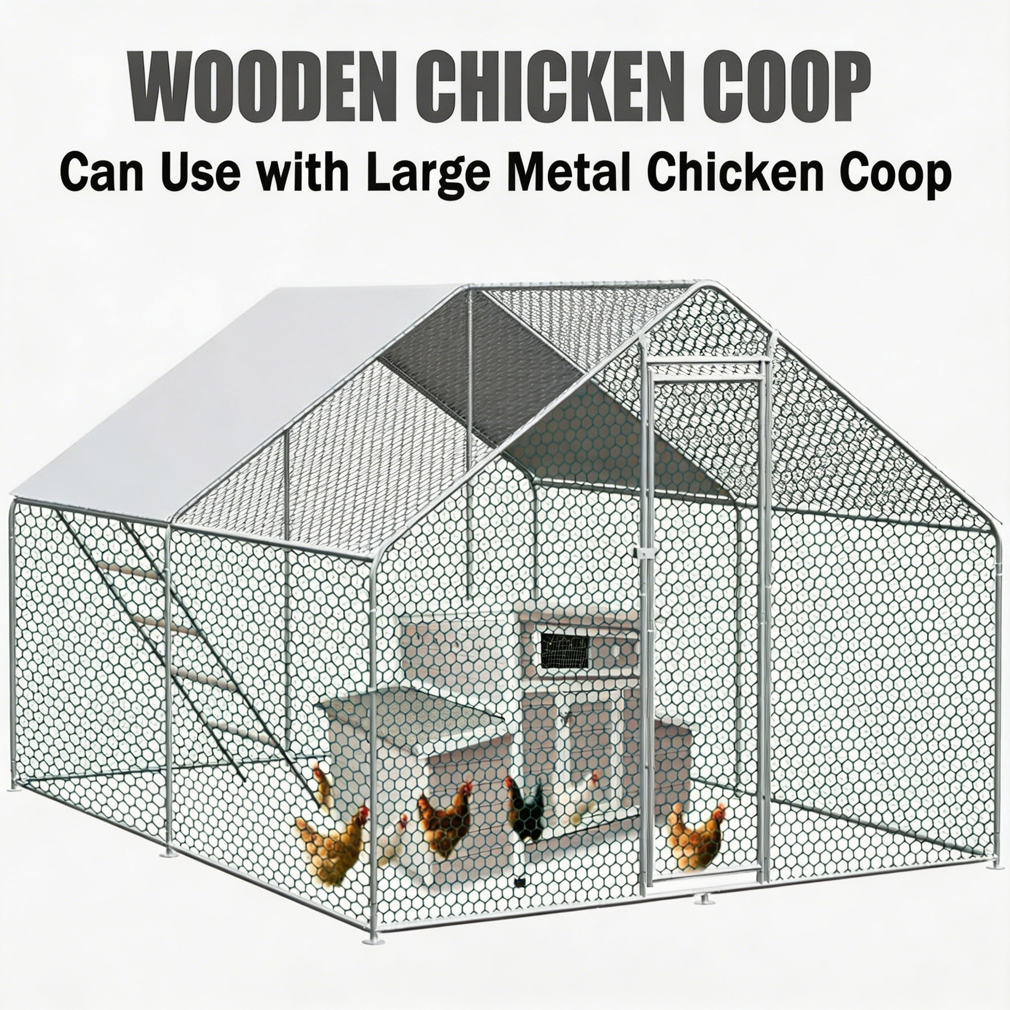 Backyard Chicken Coop with Nesting Box, Weather Resistant Wooden Hen House, Walk-In Run Options, Fits 2-6 Chickens, Gray Coop