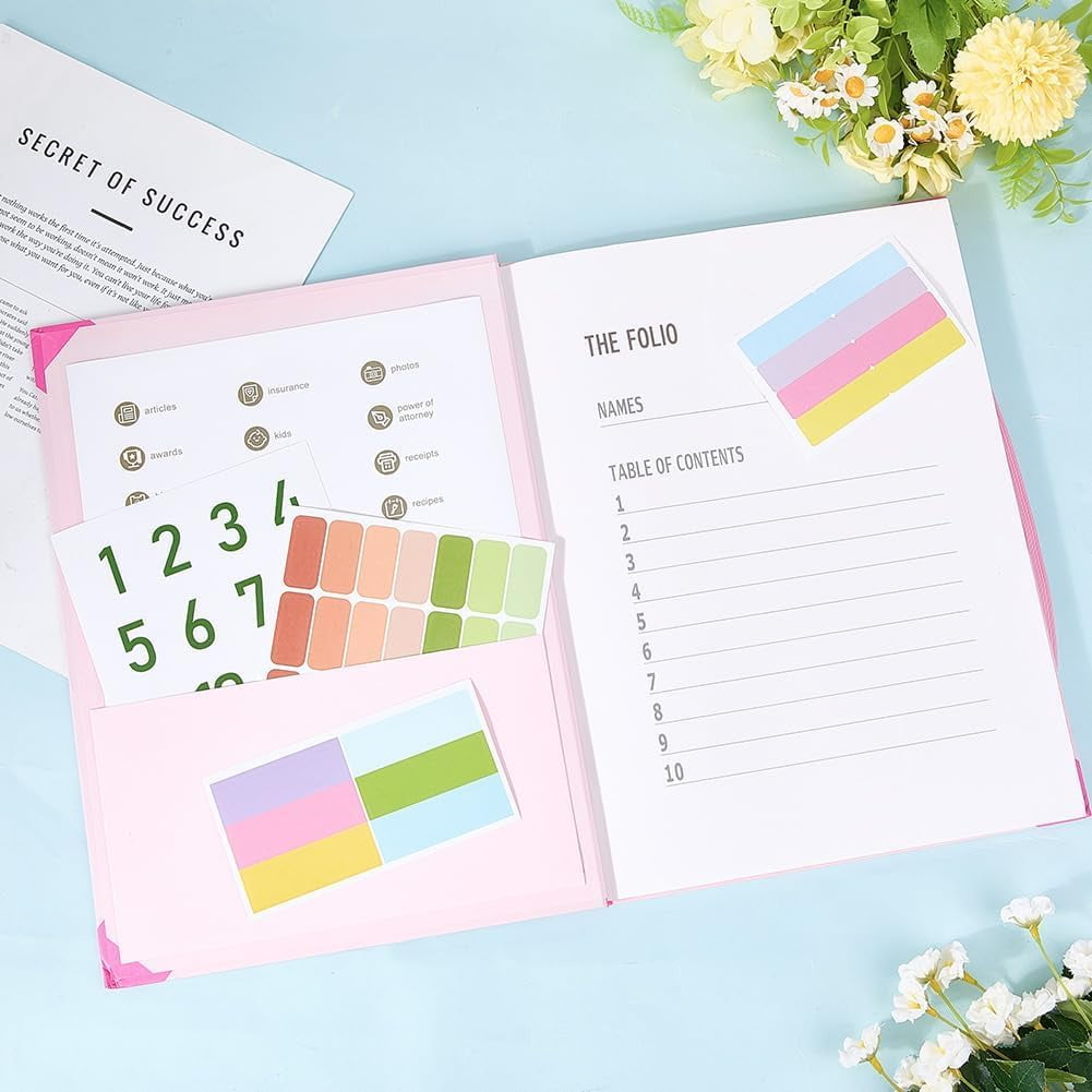 Folio Document Holder Accordion File Folder in Case I Go Missing Binder Pink Expandable Paper File Pockets Bags with Stickers for Social Security Cards Letters Important Certificates for DIY